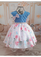 VESTIDO FLORAL ROSA E AZUL TAM. 2 E 4